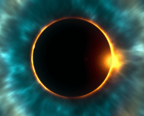 Eclipse solar total sobre un fondo azul oscuro